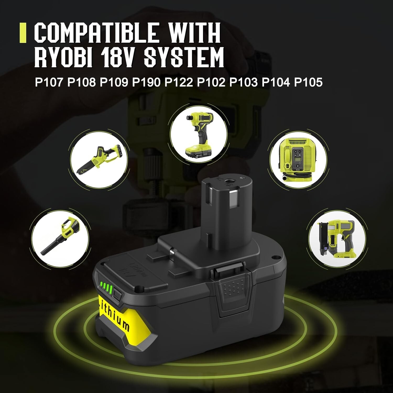 2PACK 8Ah For RYOBI P108 18V 8000mAh High Capacity Battery 18Volt Lithium-Ion