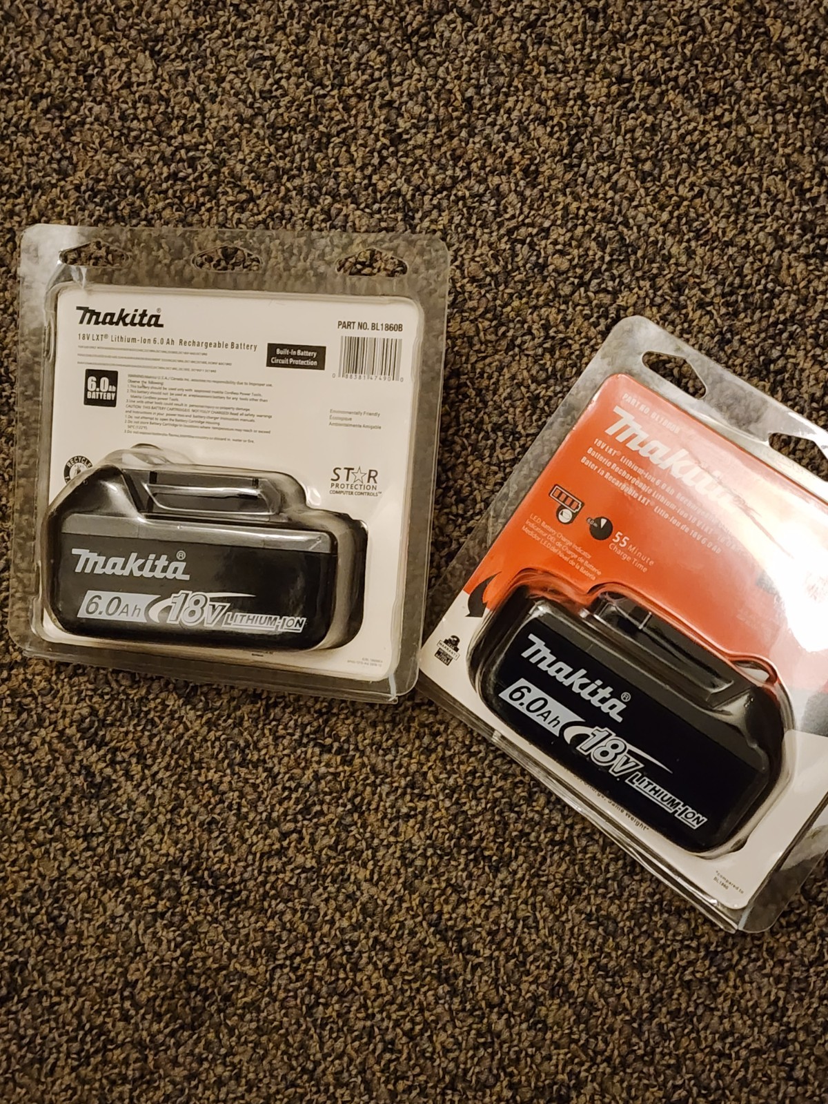 2 x Makita BL1860B-2 18V LXT Lithium-Ion 6.0 Ah Battery