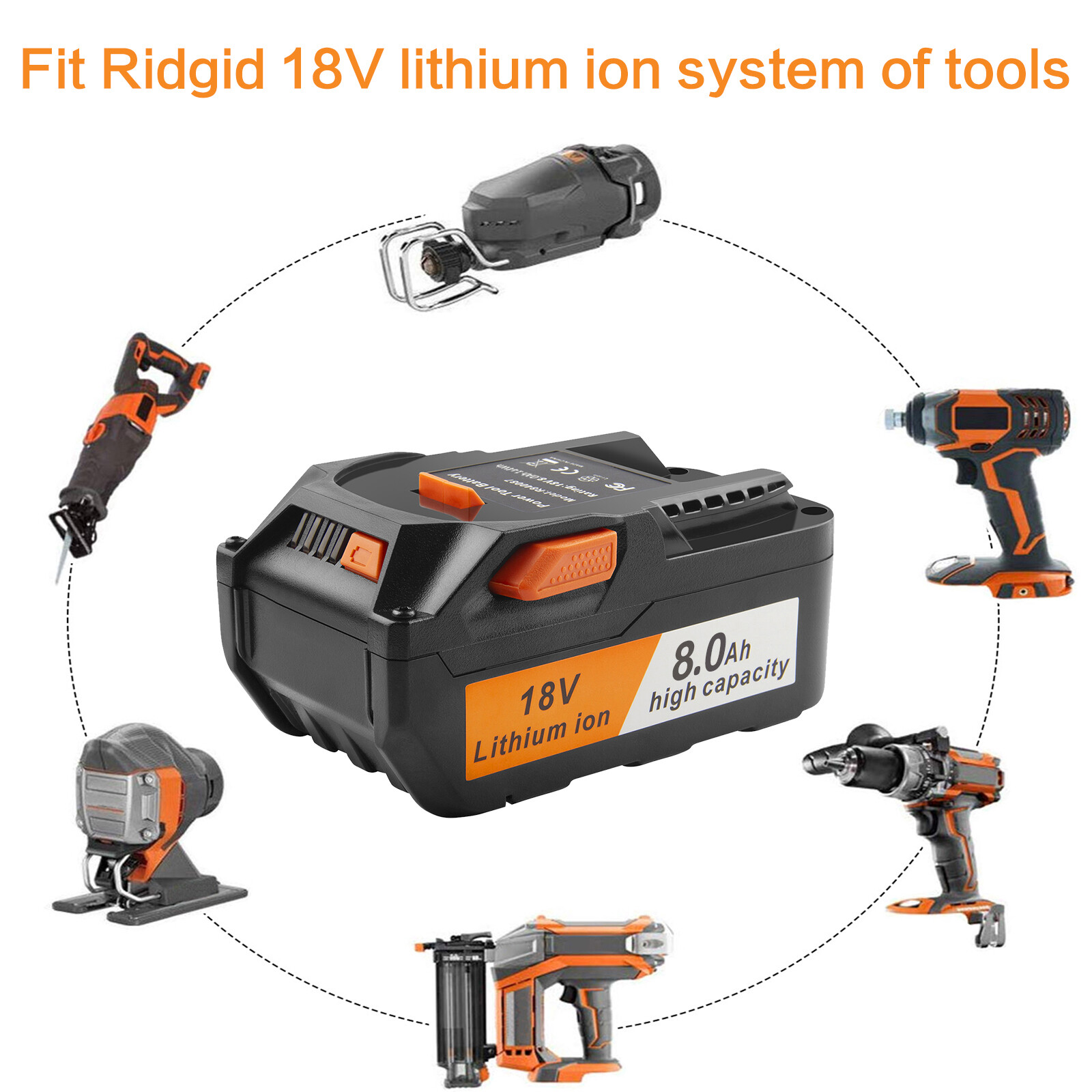 8000mAh for Ridgid 18V Battery 8.0Ah Lithium Power Tool R840083 R840085 R840087