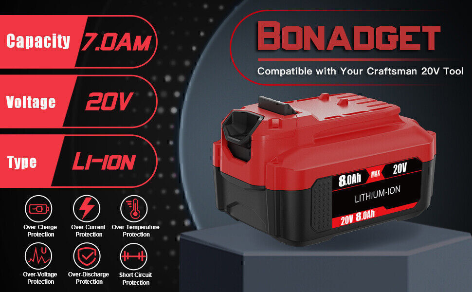 For Craftsman V20 MAX 20 Volt 8.0Ah 3 Ah Lithium Battery CMCB204 CMCB202 CMCB201
