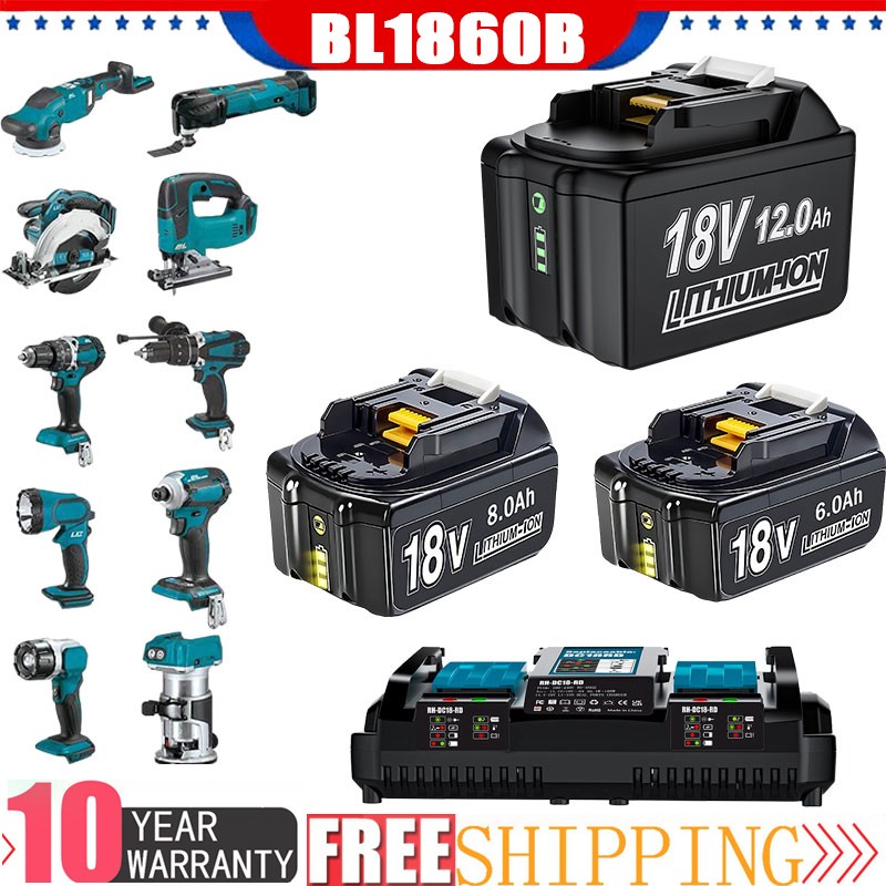 8.0Ah BL1860B For Makita 18V 12.0Ah Lithium ion LXT BL1830 Battery NEW / Charger
