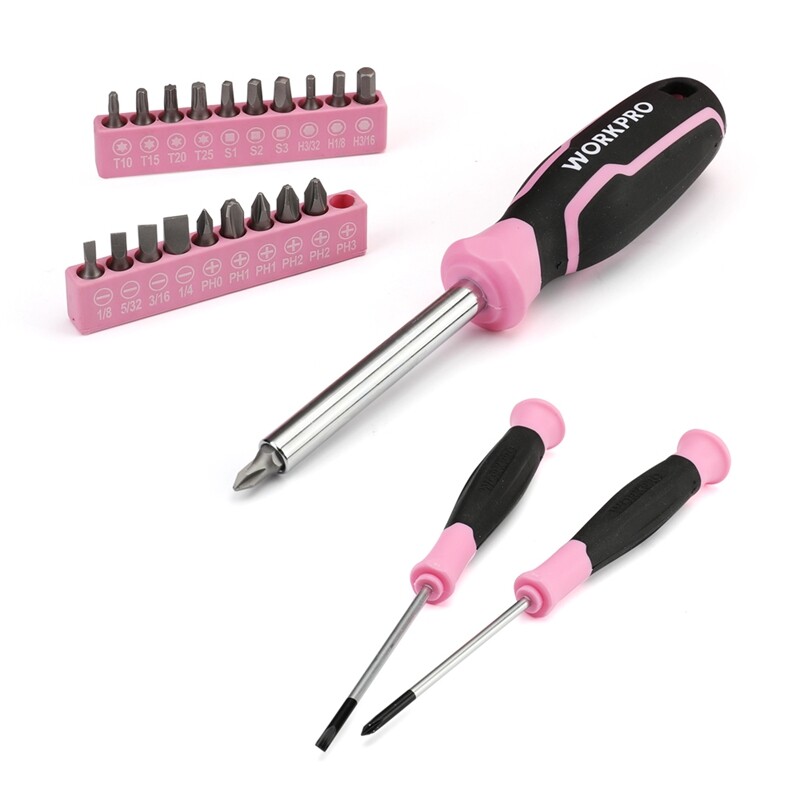 WORKPRO 35PCS Pink Tools Set Household Tool Kit Basic Tool Set W/Storage Toolbox