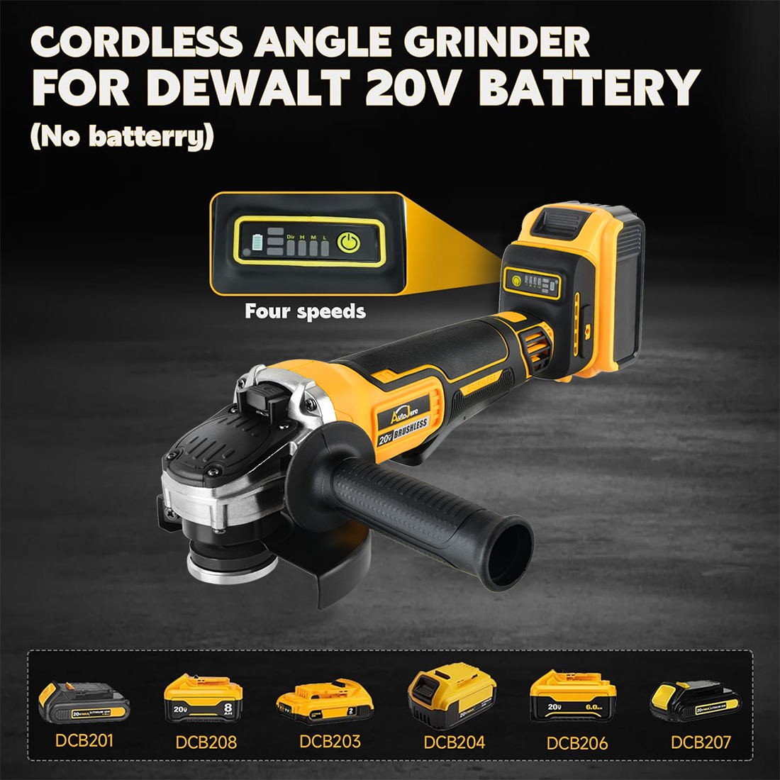 Cordless Brushless 4-1/2 Angle Grinder for Dewalt 20V Battery 9000 RPM Tool