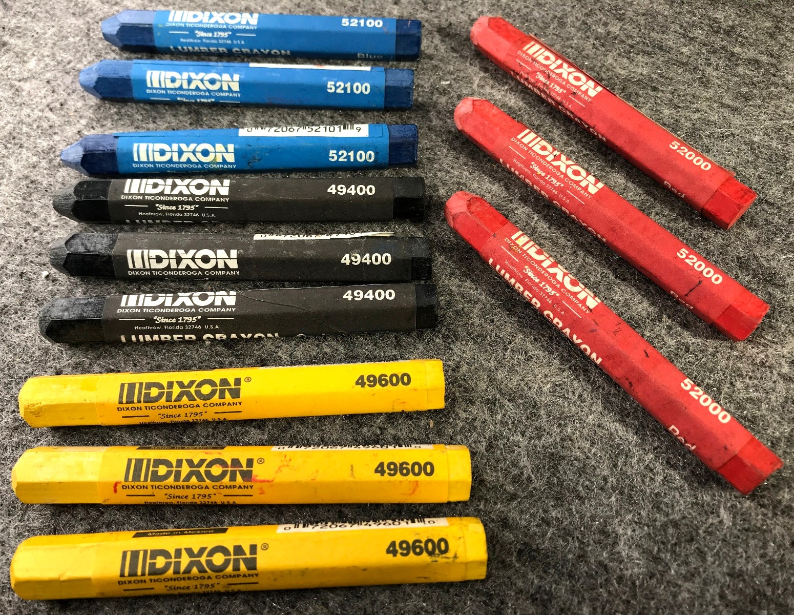 12 Vtg JOSEPH DIXON LUMBER CRAYONS HEX SHAPE Blue Yellow Red Black Mixed Lot