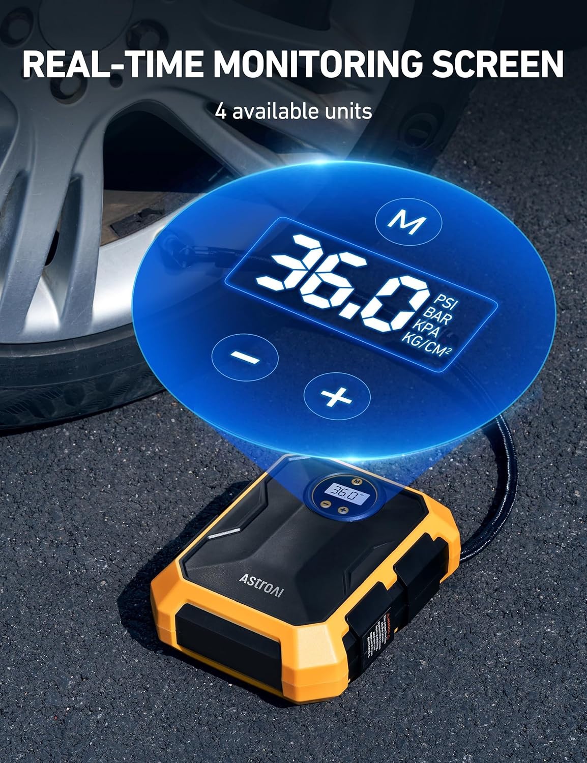 YELLOW AstroAI Tire Inflator Air Compressor 12V DC Portable Tire Pump 100PSI NEW