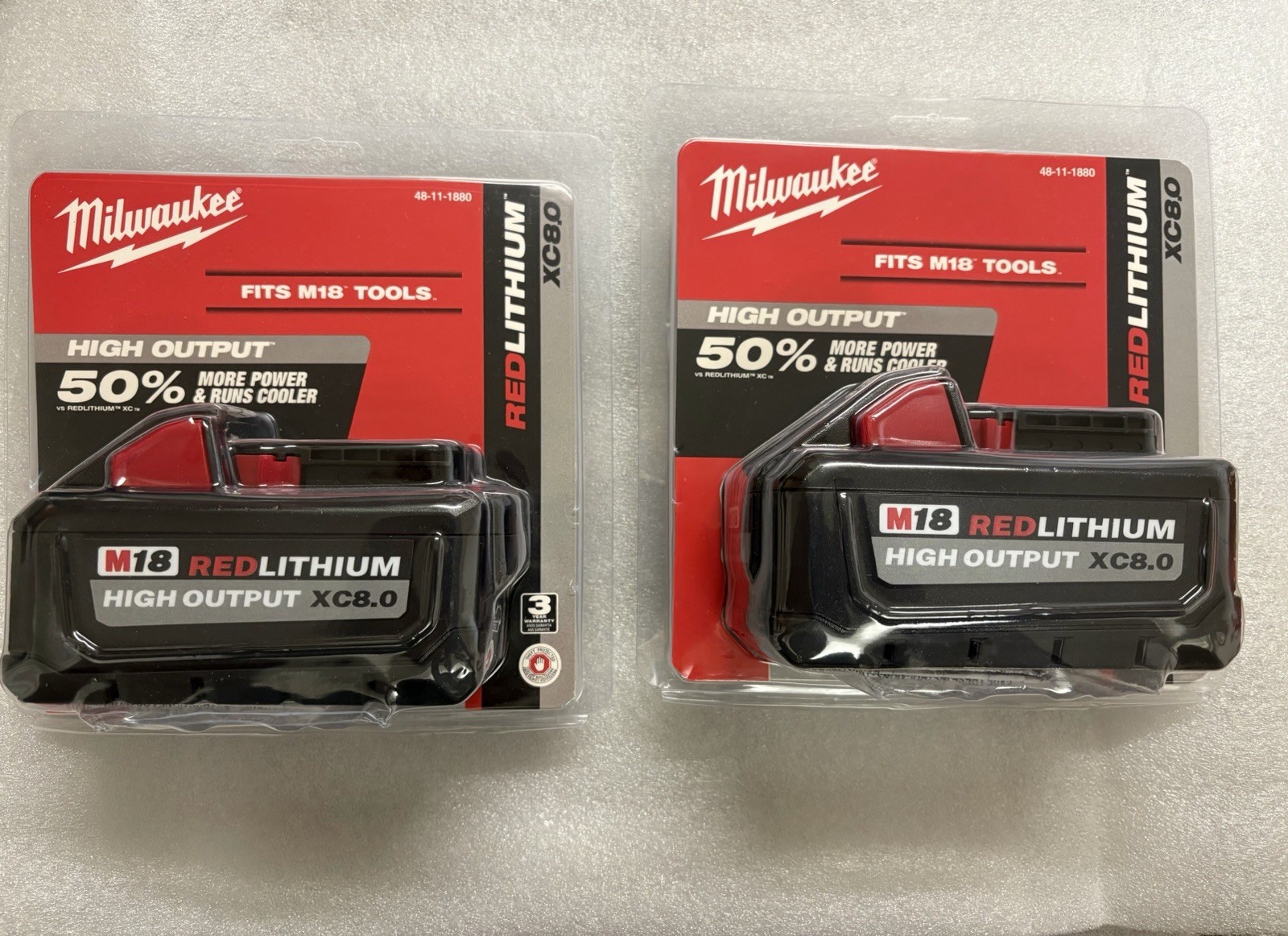 2 Pack NEW Milwaukee 48-11-1880 M18 HIGH OUTPUT 18V 8Ah XC8.0