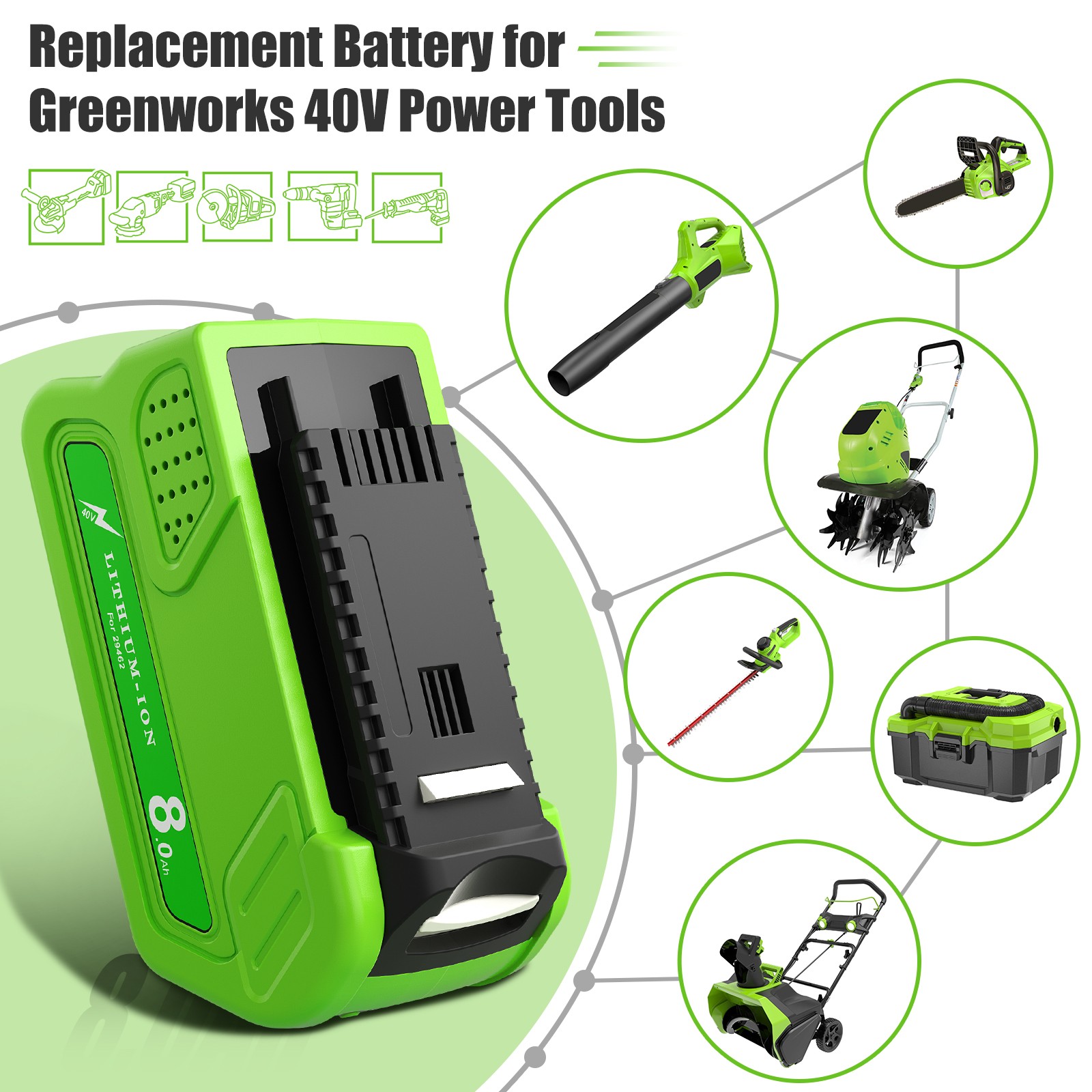 9.0AH Battery For Greenworks 40V Lithium Battery 29462 29252 29472 29482
