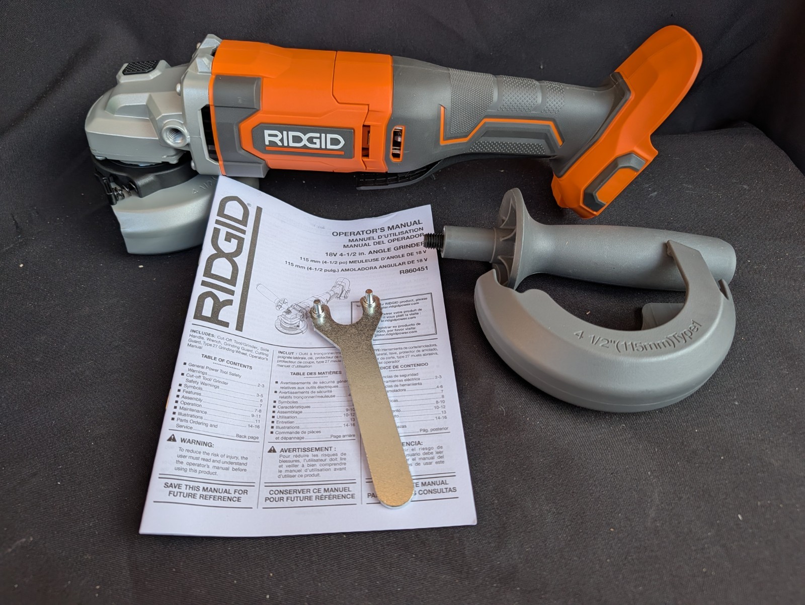 NEW OB RIDGID 18V Cordless 4-1/2 in. Angle Grinder (Tool Only) R860451