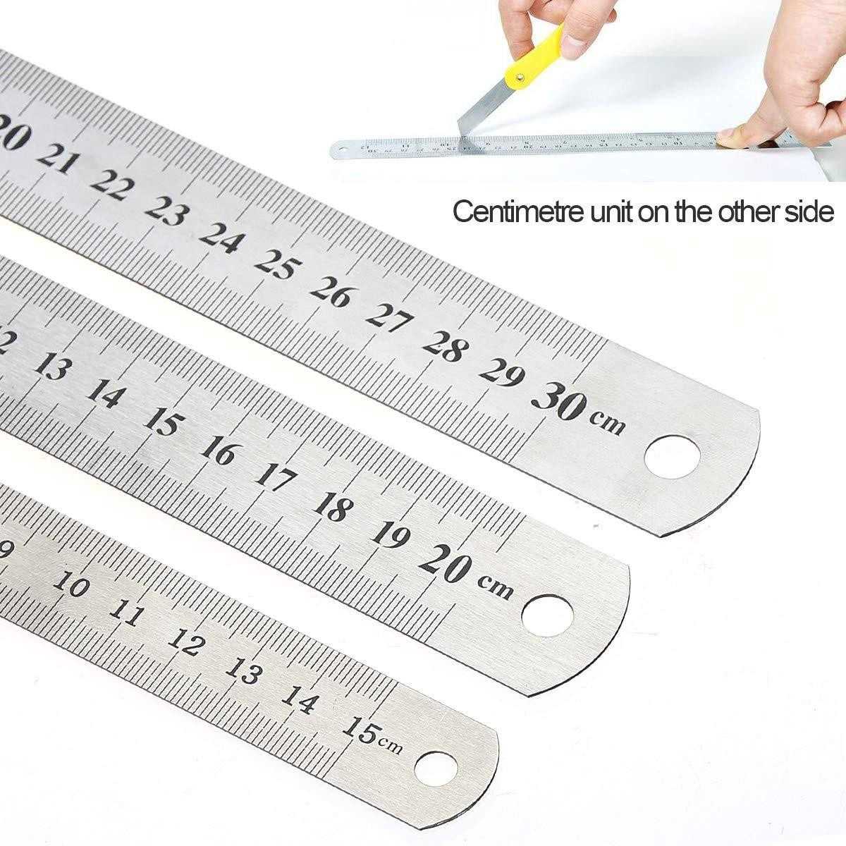 3 Pcs Stainless Steel Ruler Set with Inch and Metric Graduation, 12 Inch, 8 Inc