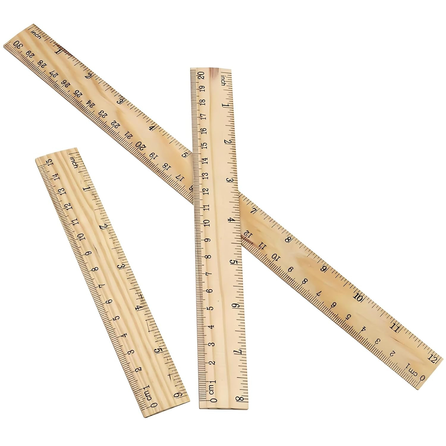 3 Pack Wood Ruler Set – Includes 6 Inch (15 Mm), 8 Inch (20 Mm), and 12 Inch (30