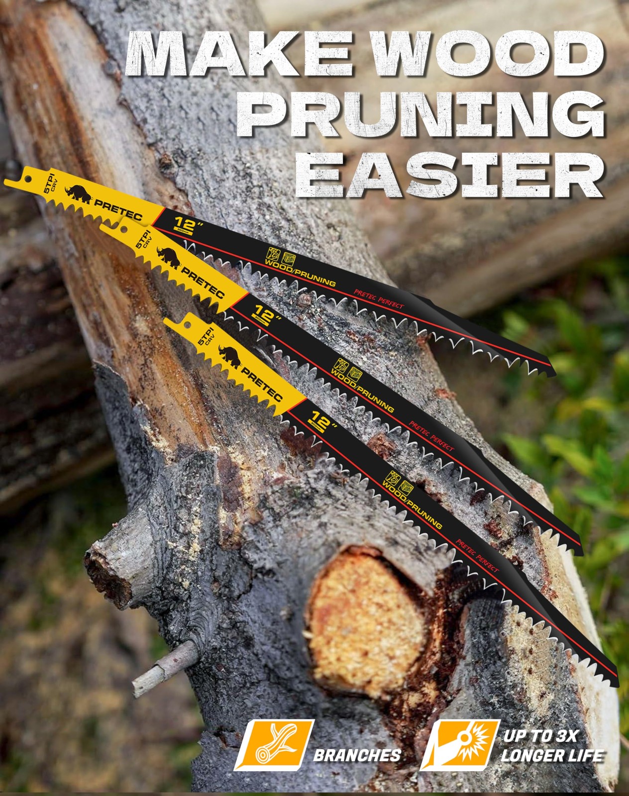 PRETEC Wood Pruning Reciprocating Saw Blades, 12 Inch Pruning Blades for Reci…