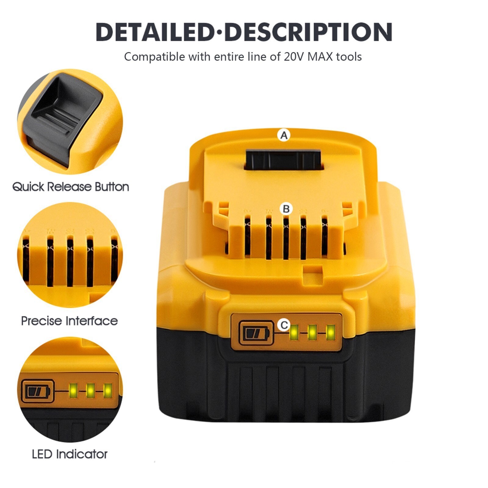 2Pack 8.0AH Lithium Ion Battery For DeWalt 20V 20 Volt Max XR DCB206-2 DCB205-2