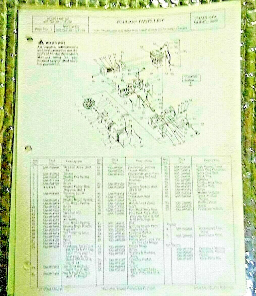 1/31/90 Poulan Chainsaw Parts List Catalog Model 3800 FREE SHIPPING