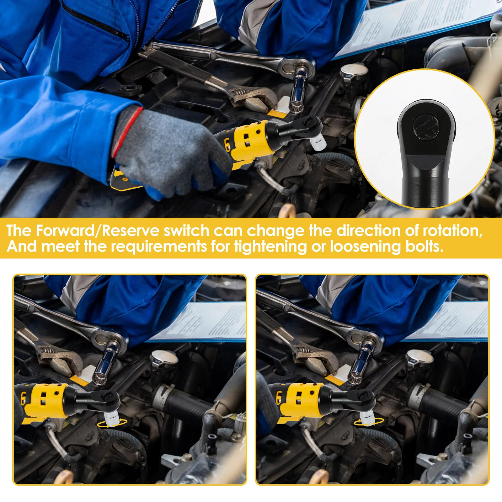 CISIVIS Cordless Electric Ratchet Wrench 3/8″ for Dewalt 20V Li-Ion Battery-