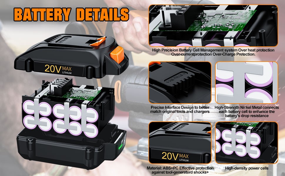 20Volt 8.0Ah For WORX WA3525 20V Max Lithium Battery Power Tools WA3520 WA3575
