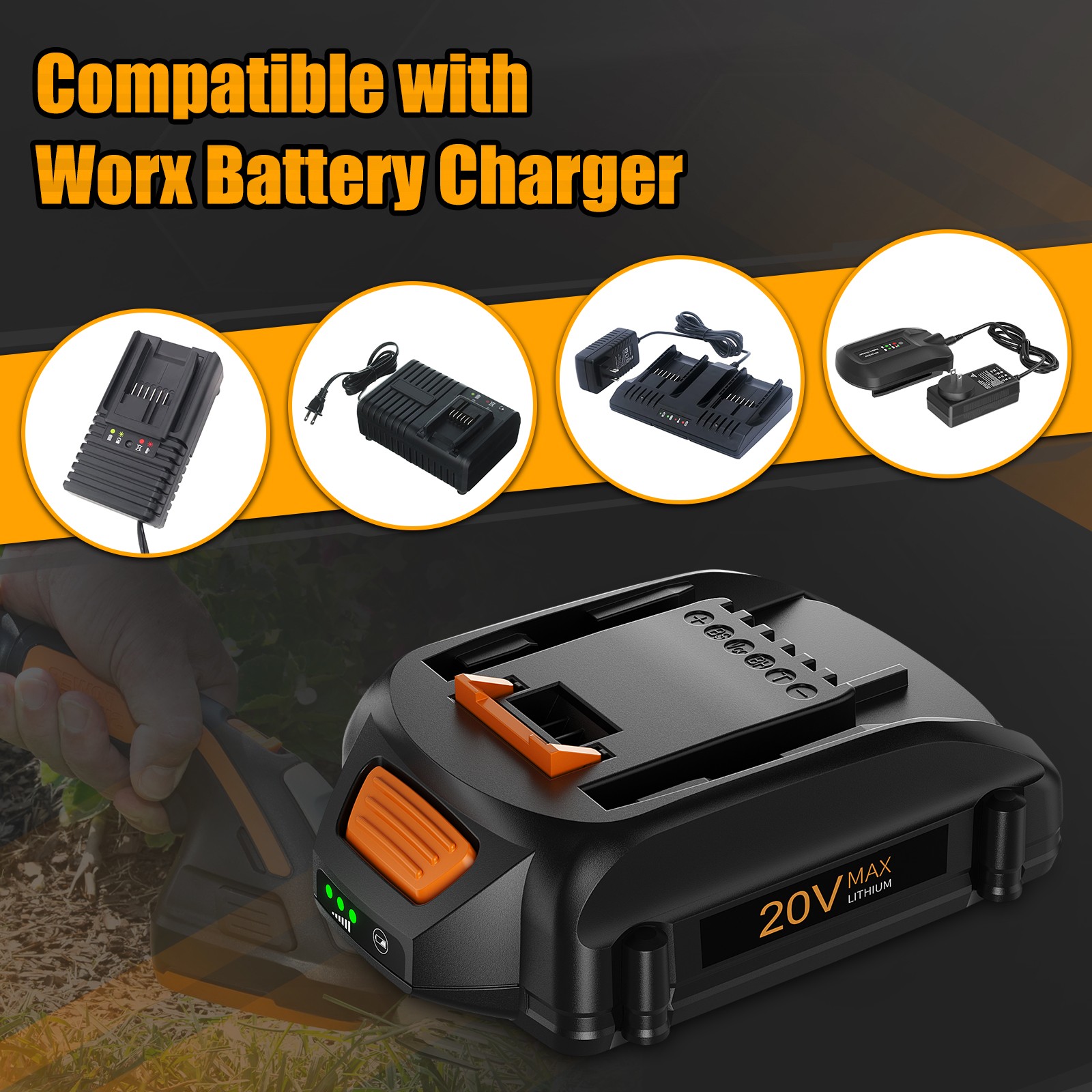 20Volt 8.0Ah For WORX WA3525 20V Max Lithium Battery Power Tools WA3520 WA3575