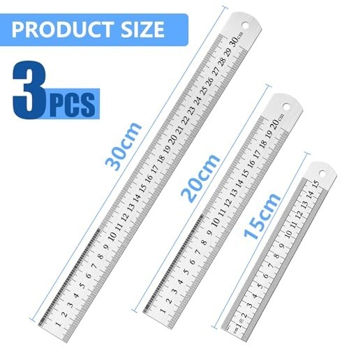 3Pcs Stainless Steel Ruler Set 6 8 12 Inch Metal Ruler with Inch and Metric New