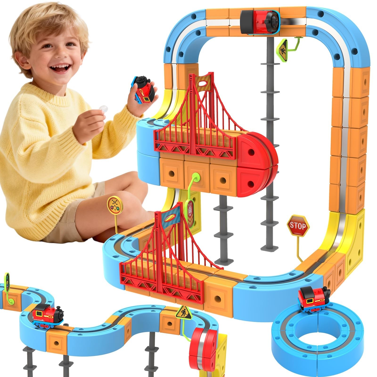 Electric Train Set 3D Track for Kids 3-8 Years Old, 88 Pcs Building Toy Train…