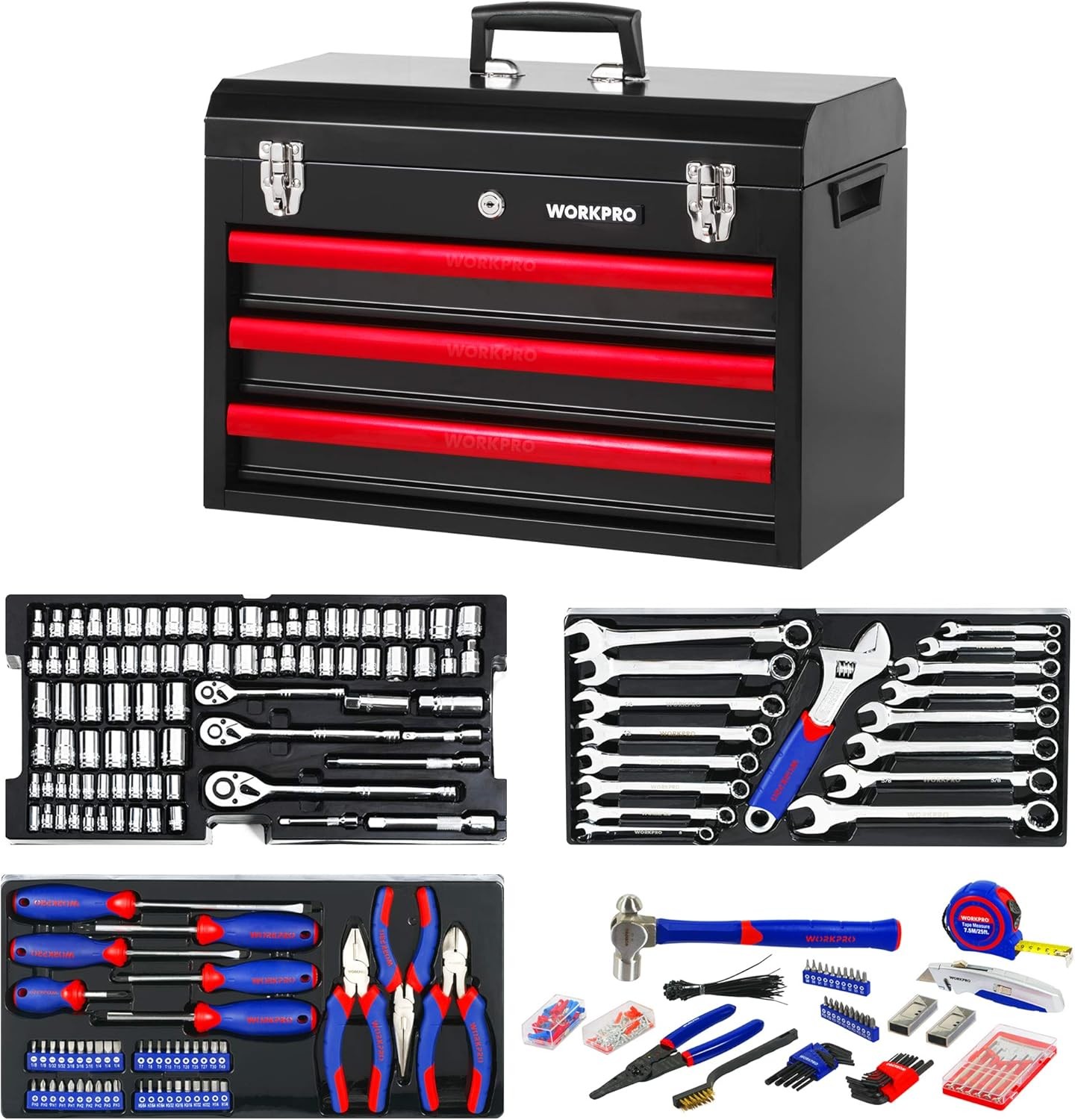 WORKPRO 408-Piece Mechanics Tool Set General Household Home Repair Tool Kit New