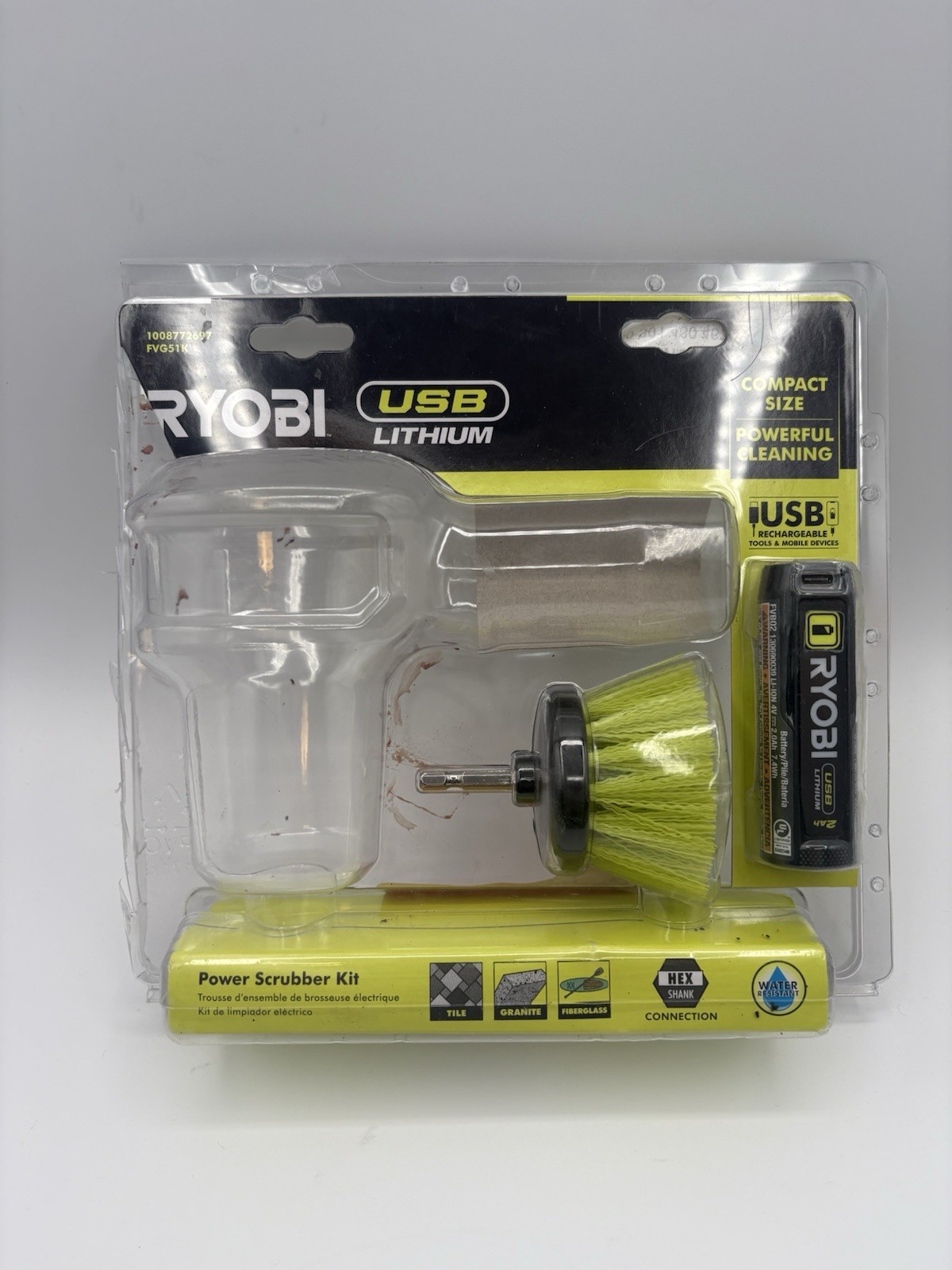 Ryobi USB Lithium 2Ah Rechargeable Battery FVB03 + Ryobi Scrub Brush (Both New)