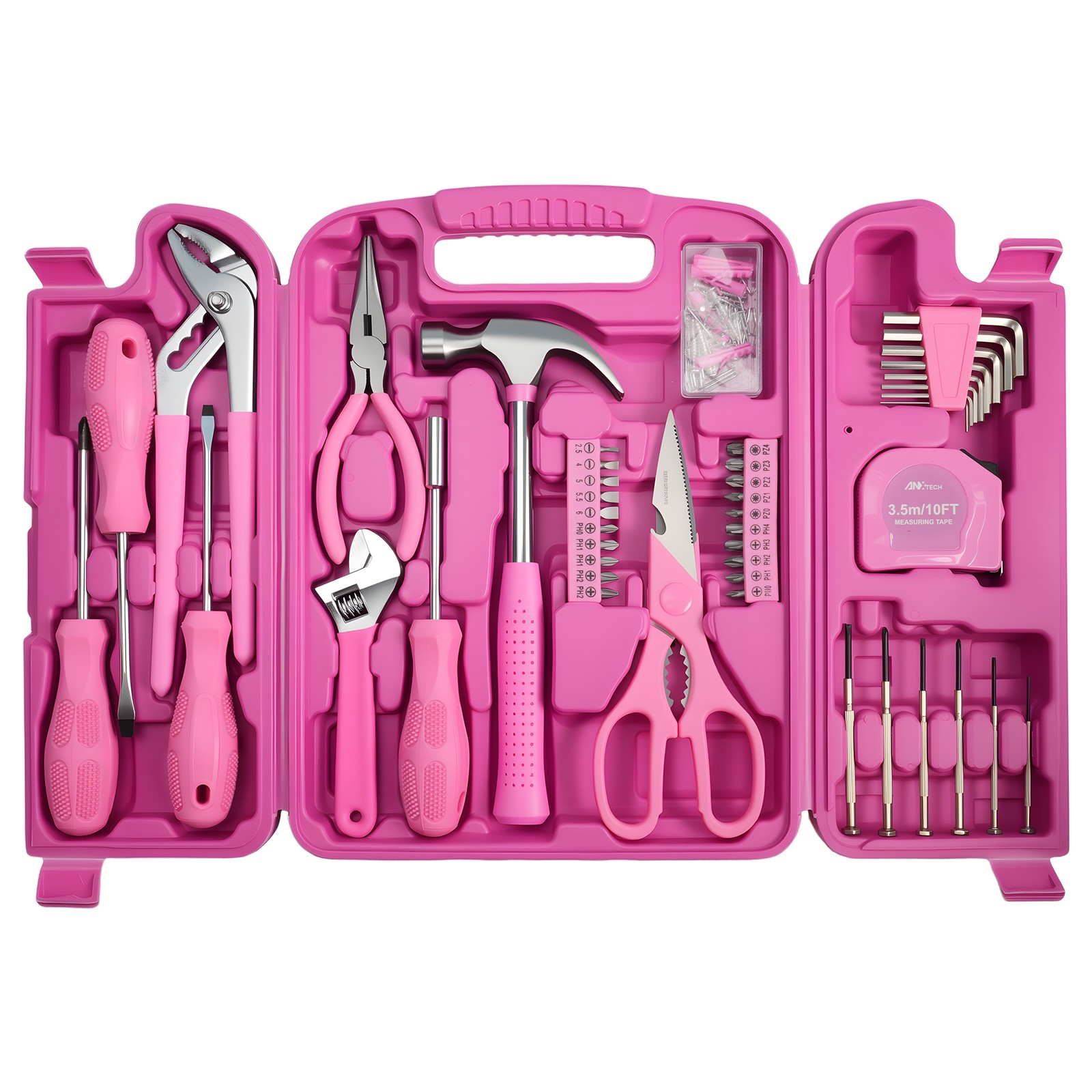 136pcs Pink Portable Hand Tool Kit Household Small Tool Set for Women With Case
