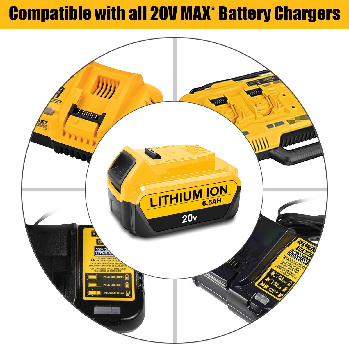 NEW DCB206 20V 6.5Ah Battery for Dewalt 20v Max 6 Ah Battery DCB206