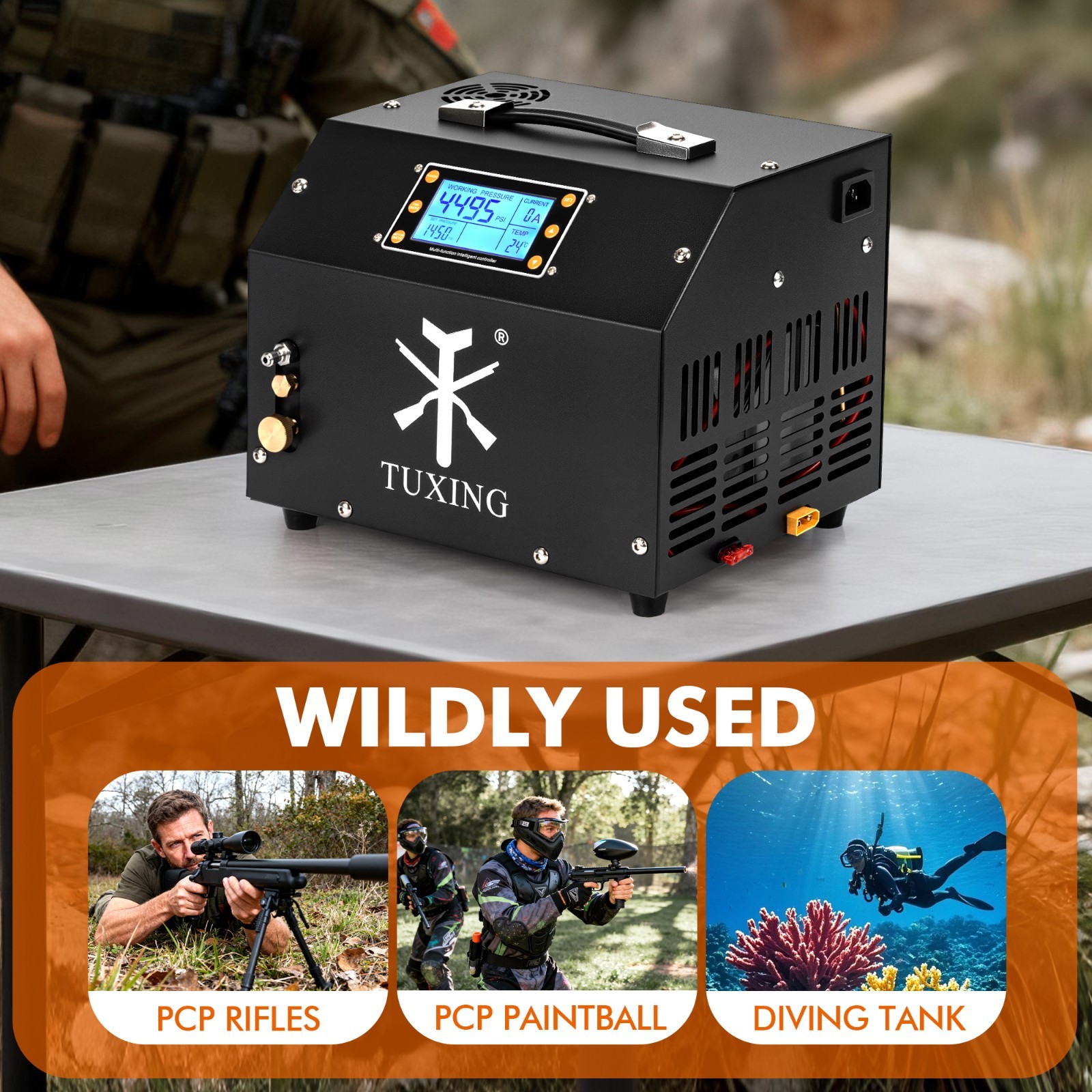 TUXING Pcp Air Compressor 4500psi LCD Display,Built-in Transformer for Air Gun