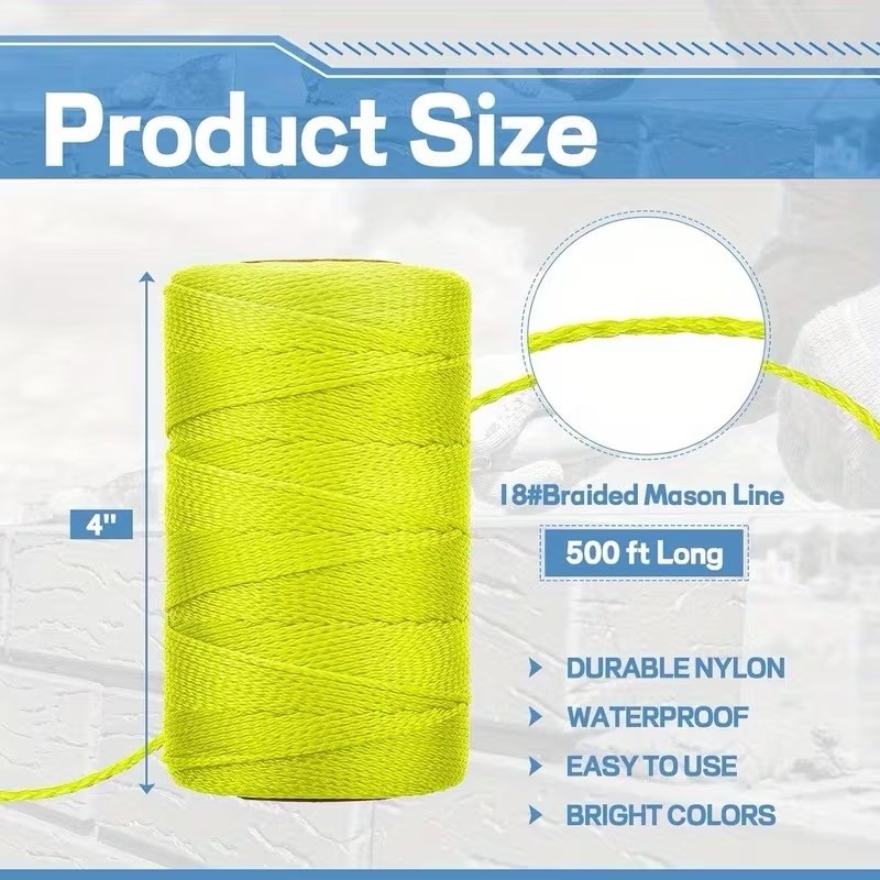 Yellow Mason Line String Line – #18 Braided Nylon String 3000 Ft Length, 6 Pack