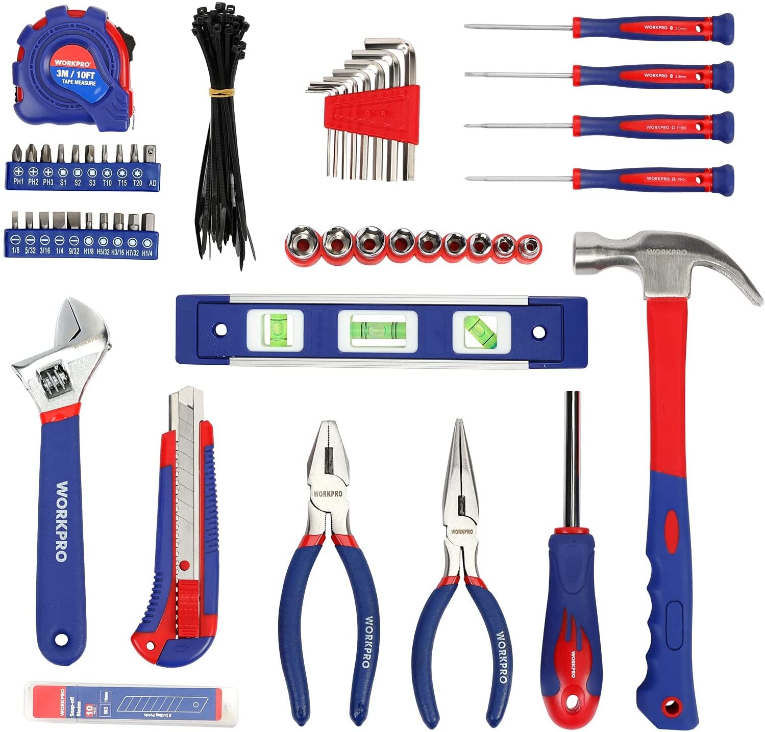 WORKPRO 100PC Home Tool Kit Drawer Household Hand Tool Set w/Easy Carrying Pouch