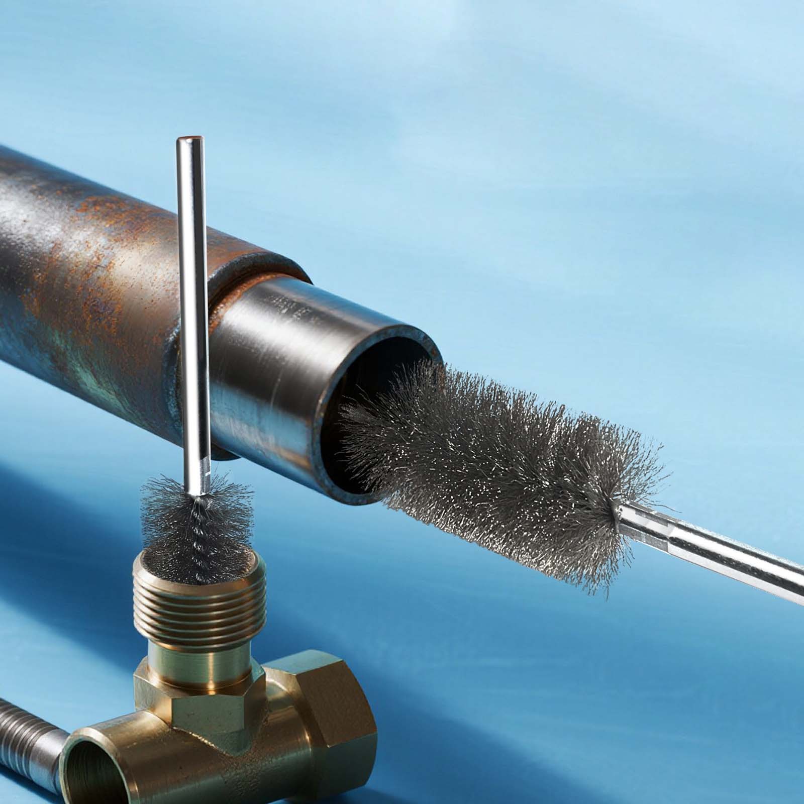 304 Stainless Steel Electric Drill Wire Pipe Cleaning Brush, Round Tube Design
