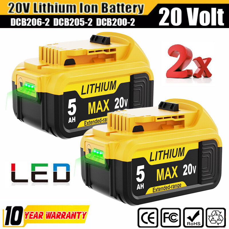 2Pack For DeWalt 20V 20 Volt Max 5.0AH Lithium Battery DCB206 DCB205-2 DCB201-2
