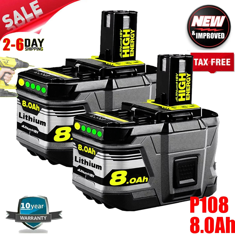 2PACK For RYOBI 18V 8.0Ah P108 High Capacity Battery 18Volt Lithium-Ion One Plus
