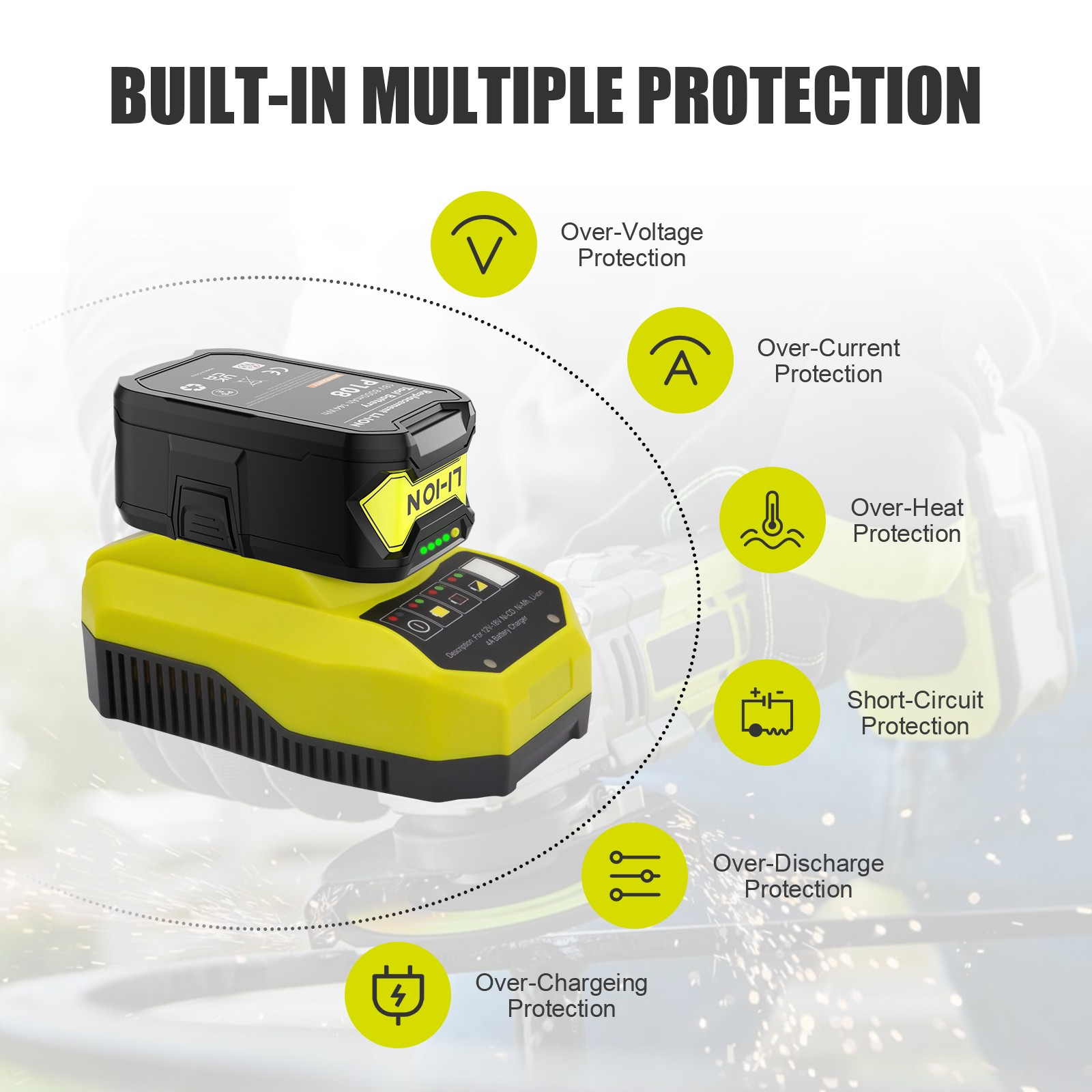 2PACK For Ryobi 18V P108 Lithium-ion Battery 8Ah 8000MAH Cordless Tools battery