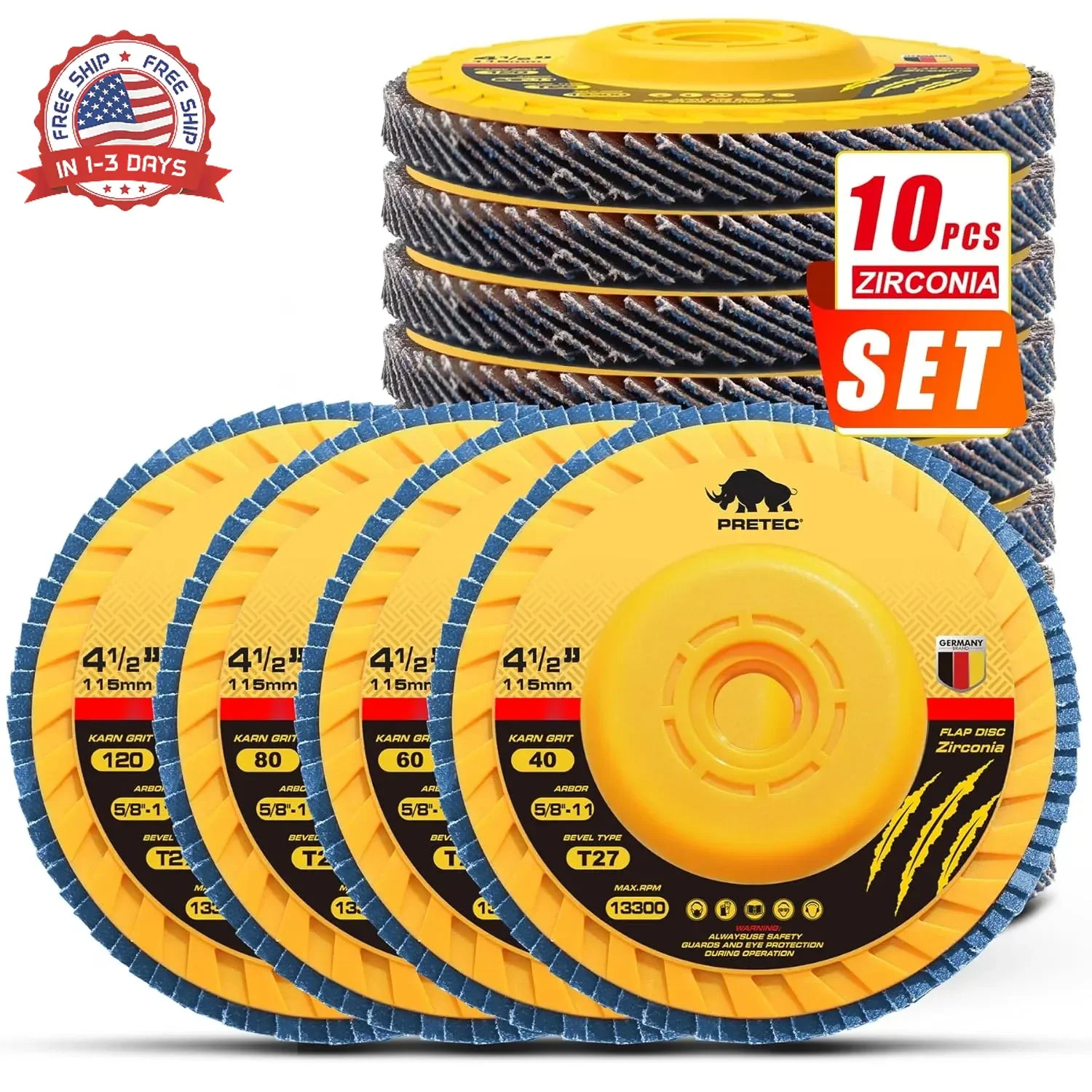 Flap Discs 4 1/2 for Angle Grinder no Tools Installation, 10 Pcs 40/60/80/120 Gr