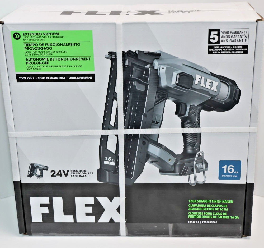Flex Tool 24V Straight Finish Nailer Nail Gun Brushless 3/4 to 2.5″ Nails 16GA