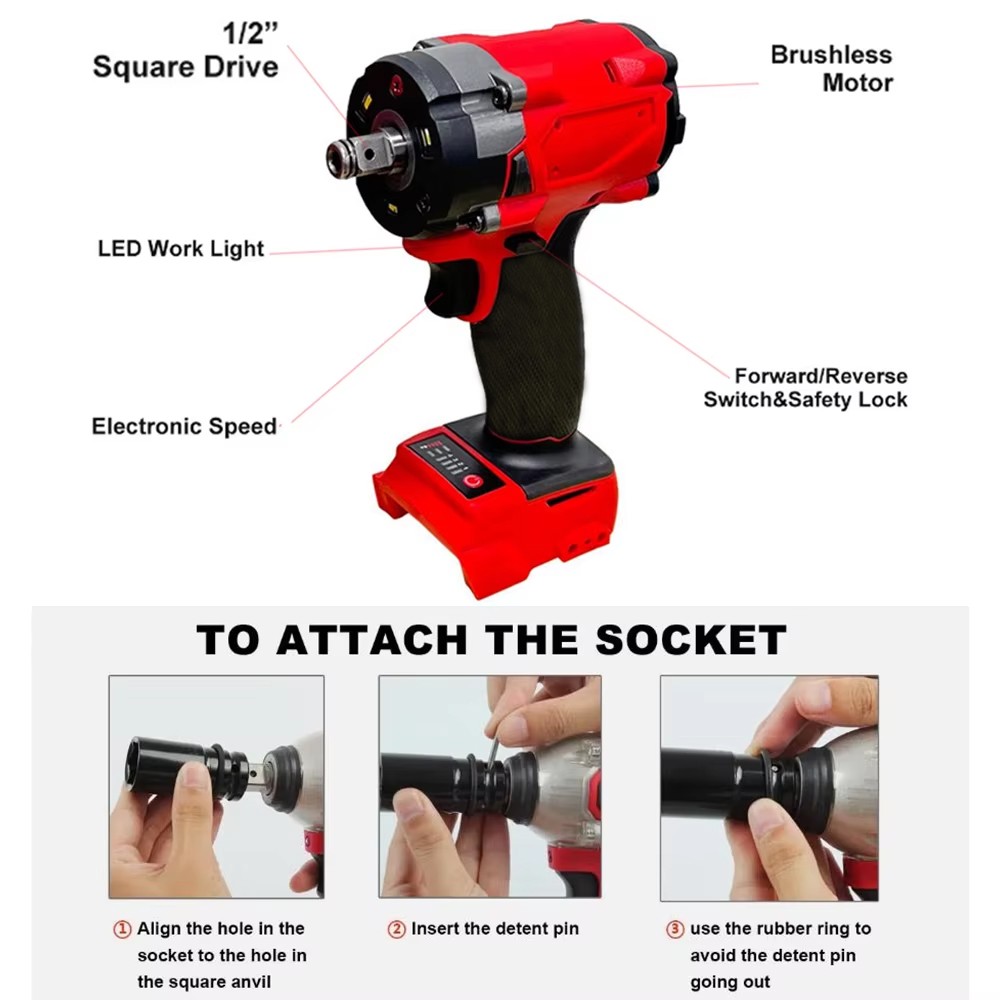 For Milwaukee 18V M18 FUEL 1/2″ High Torque Impact Wrench RED+BLACK 4 Speed