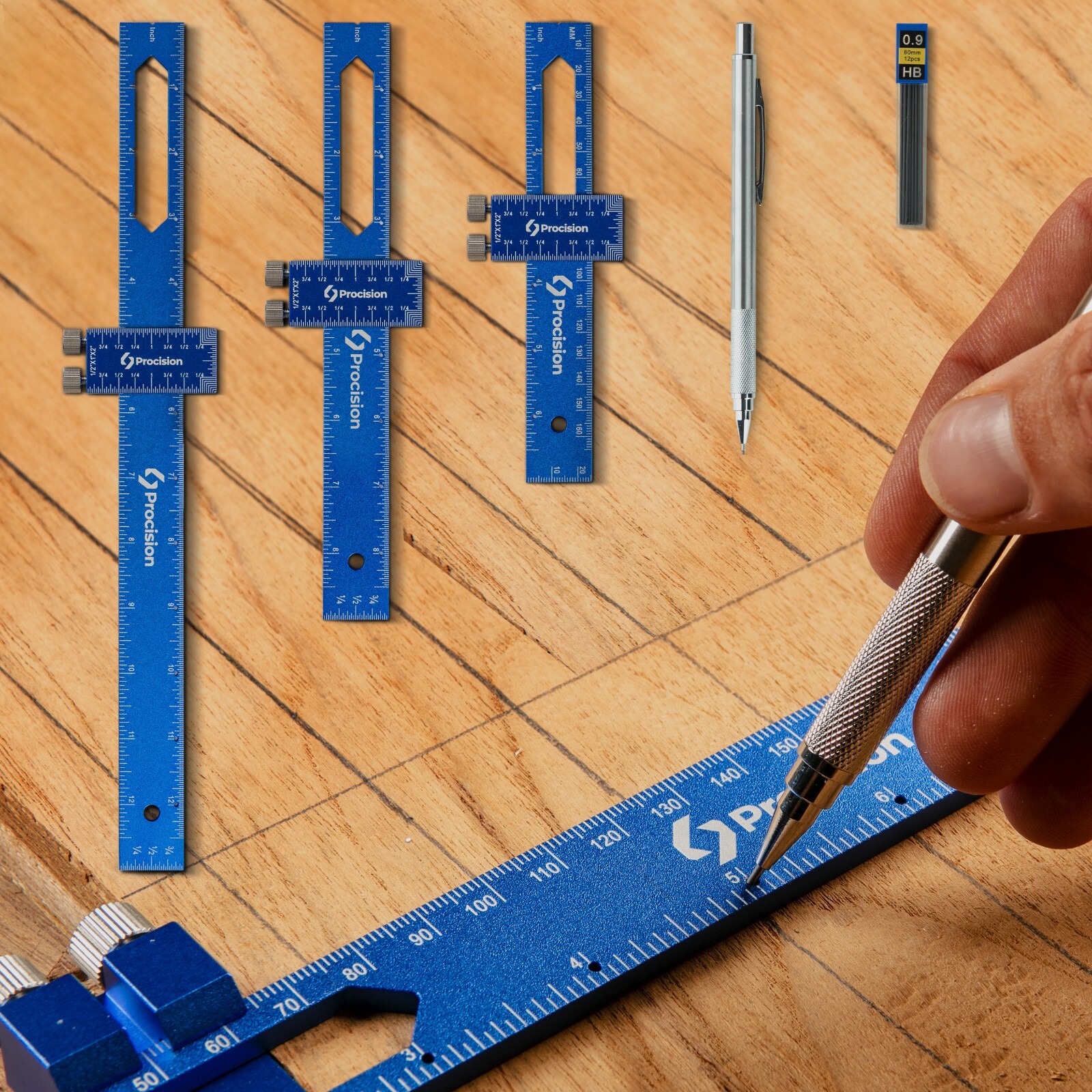 Procision Woodworking Ruler, Set of 3 (12, 8, 6 Inch), Precise Woodworking Pocke
