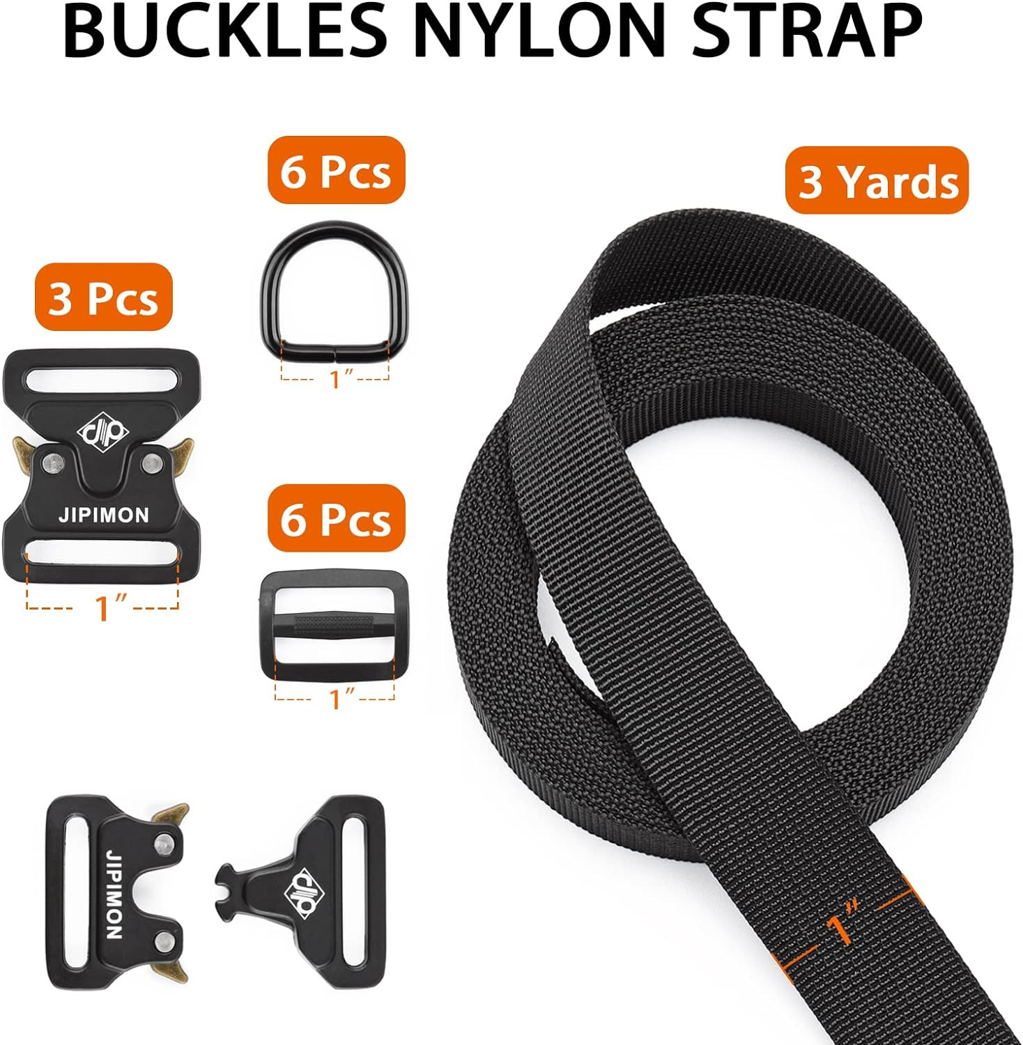 Nylon Strap, 1 Inch Webbing Nylon Strap with Heavy Duty Metal Buckles, Include