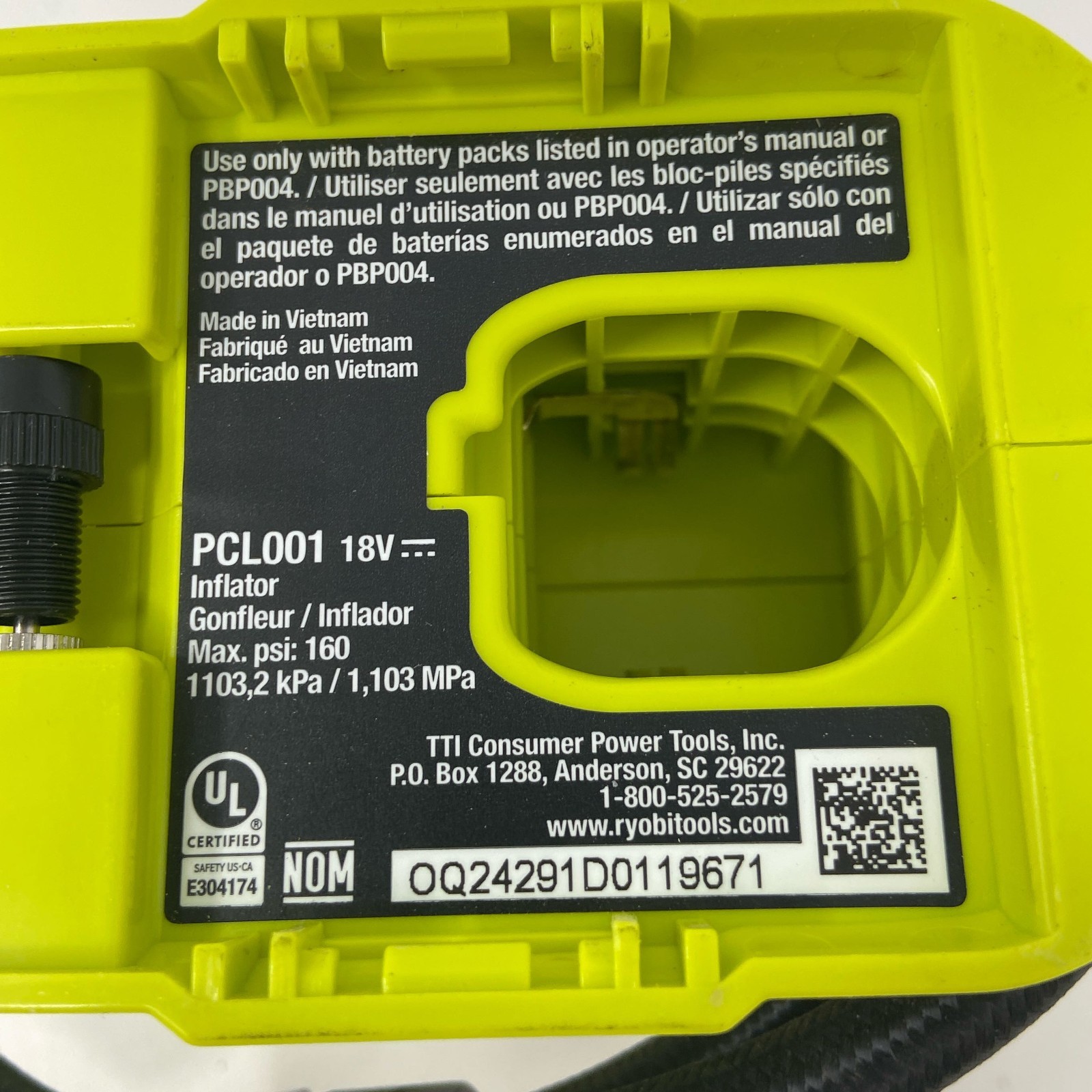 RYOBI 18V ONE+ High Pressure Inflator PCL001B/RPI18, Green