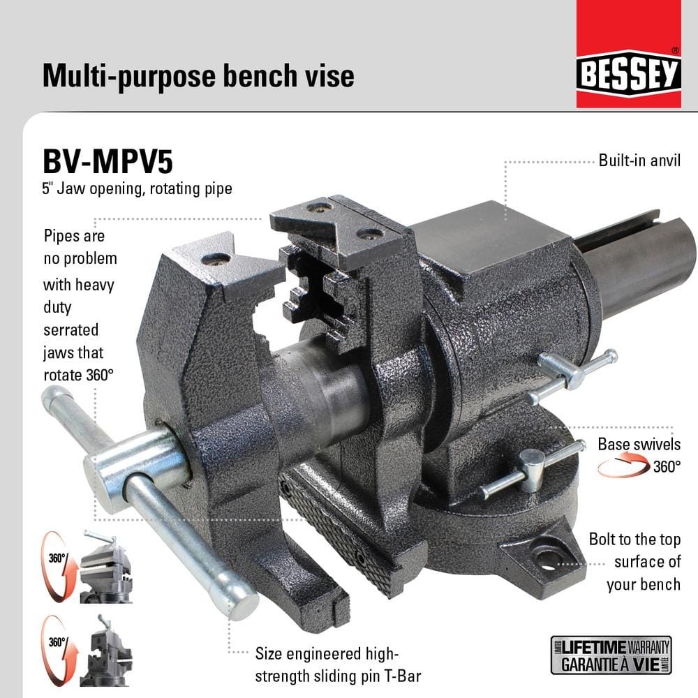 BESSEY 5 in. Multi-Purpose Rotating Pipe and Bench Vise with Swivel Base