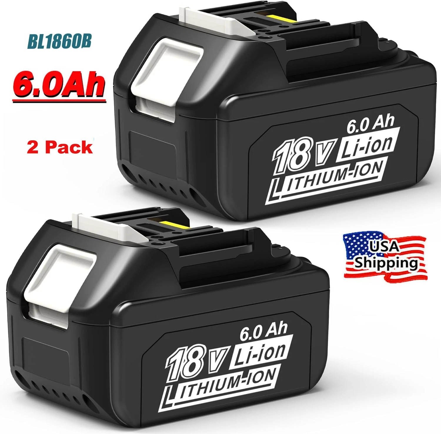 2 PACK BL1860B 6.0Ah 18V Lithium-Ion Battery For Makita BL1850B BL1840B BL1830B
