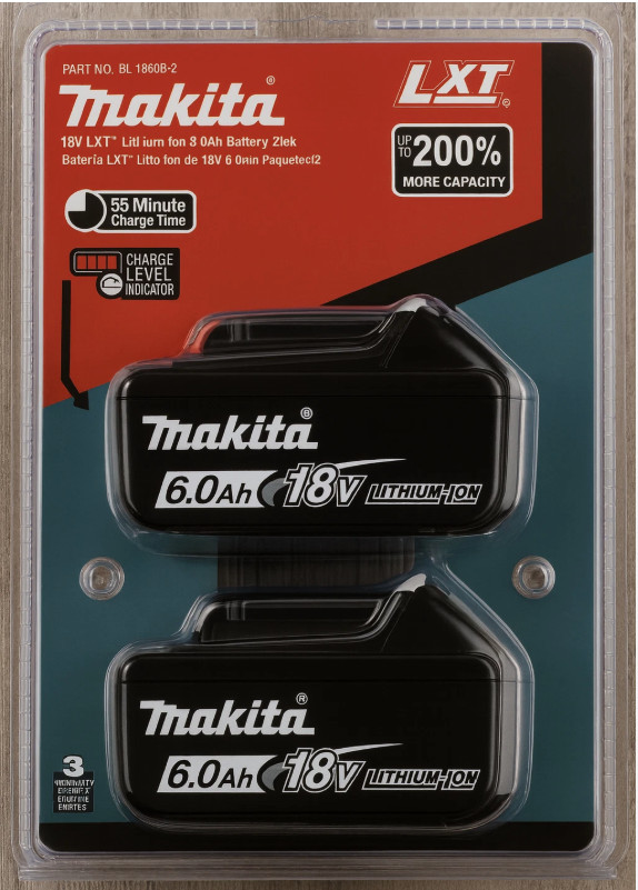 2 Pack Makita BL1860B-2 18V LXT Lithium-Ion 6.0Ah Battery Genuine OEM New USA