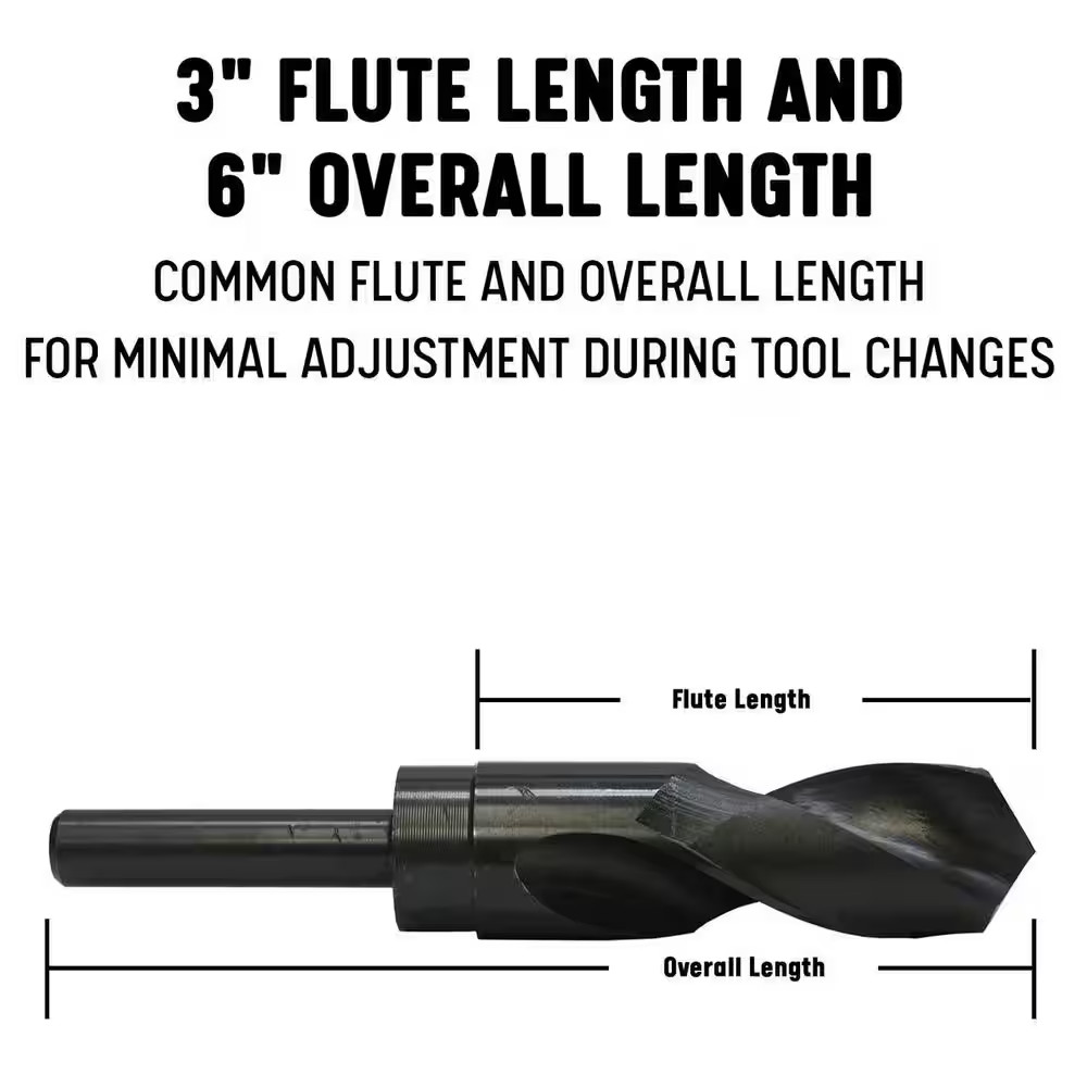 7/8 In. High Speed Steel Black Oxide Reduced Shank Drill Bit with 1/2 In. Shank