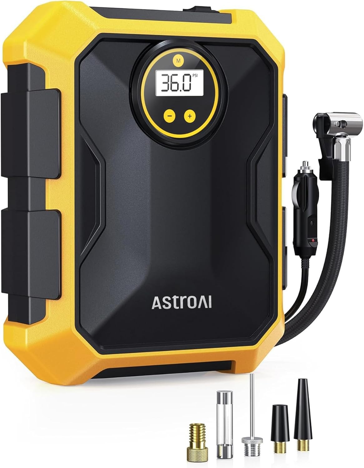 YELLOW AstroAI Tire Inflator Air Compressor 12V DC Portable Tire Pump 100PSI NEW