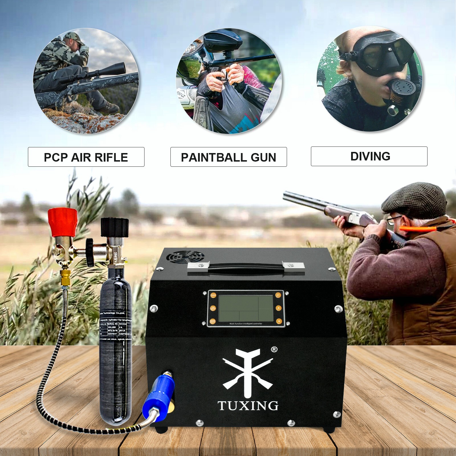 TUXING Pcp Air Compressor 4500psi LCD Display,Built-in Transformer for Air Gun