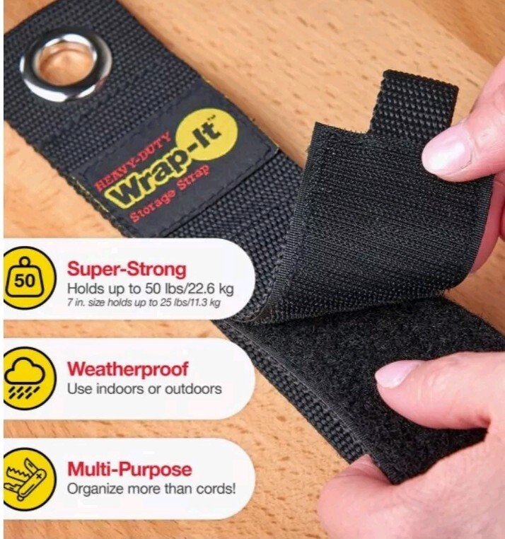 2 Wrap-It Heavy-Duty Storage Strap 7″ 4 In Pack Total Of 8 Model# 104-10BX Black