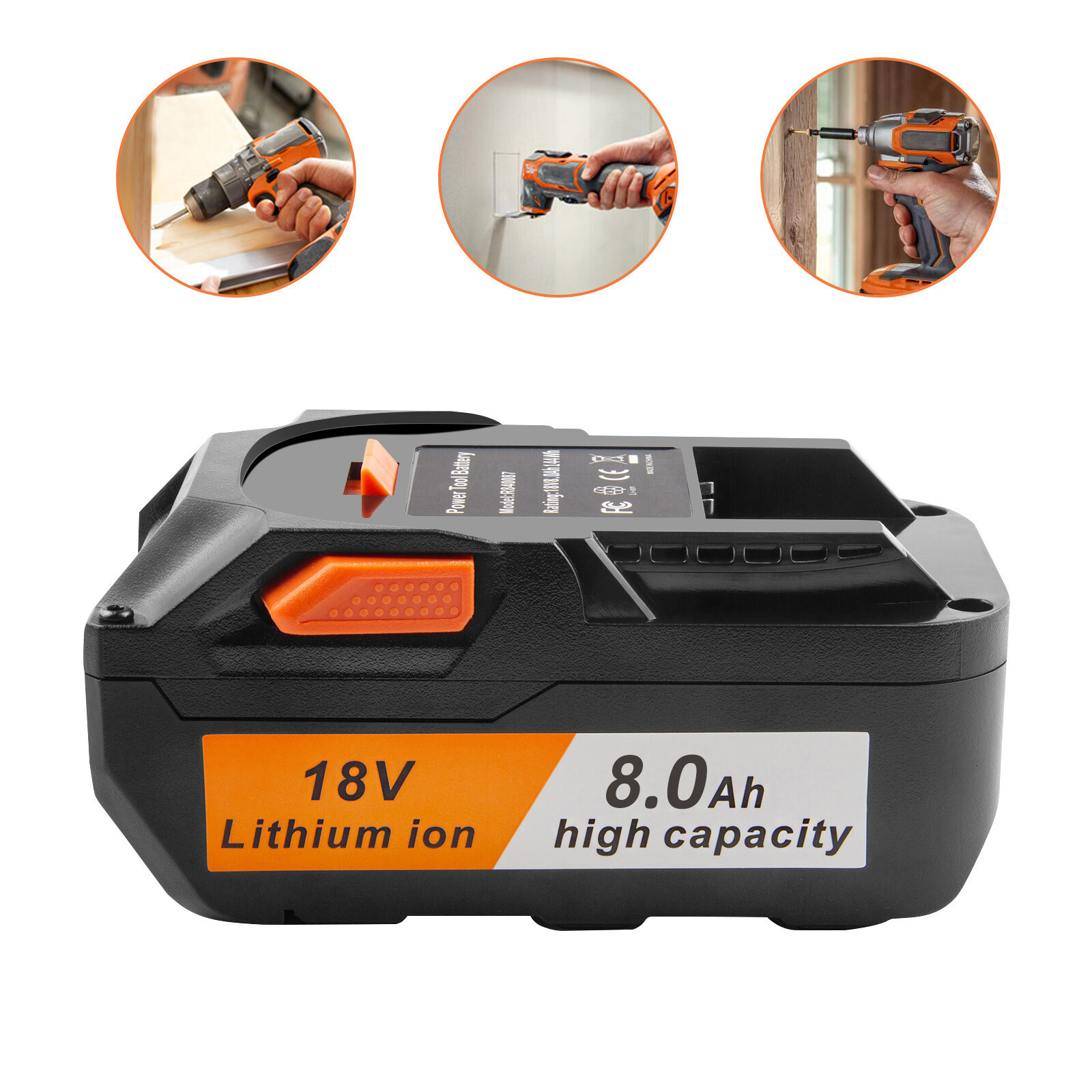 8000mAh For Ridgid R840085 6.0Ah Lithium Battery Rigid 18Volt R840087 Power Tool
