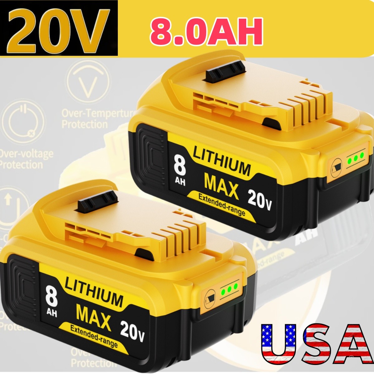 2/4/10PACK 8000mAh LithiumIon Battery For DeWalt 20Volt Max DCB200 DCB201-2