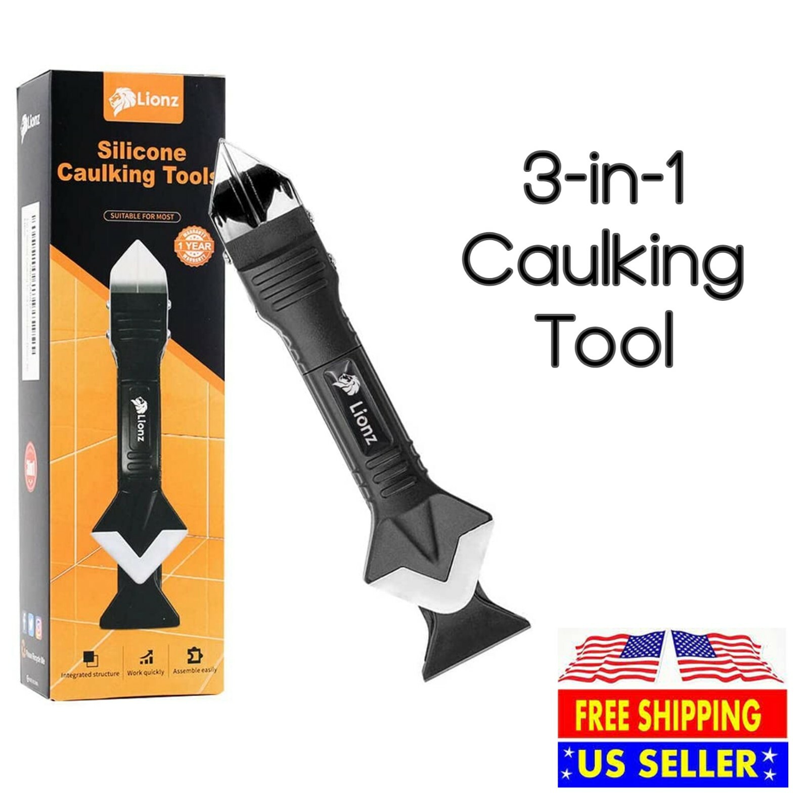 Lionz 3 in 1 Silicone Caulking Tool Stainless Steel Finishing – DIY – U.S seller