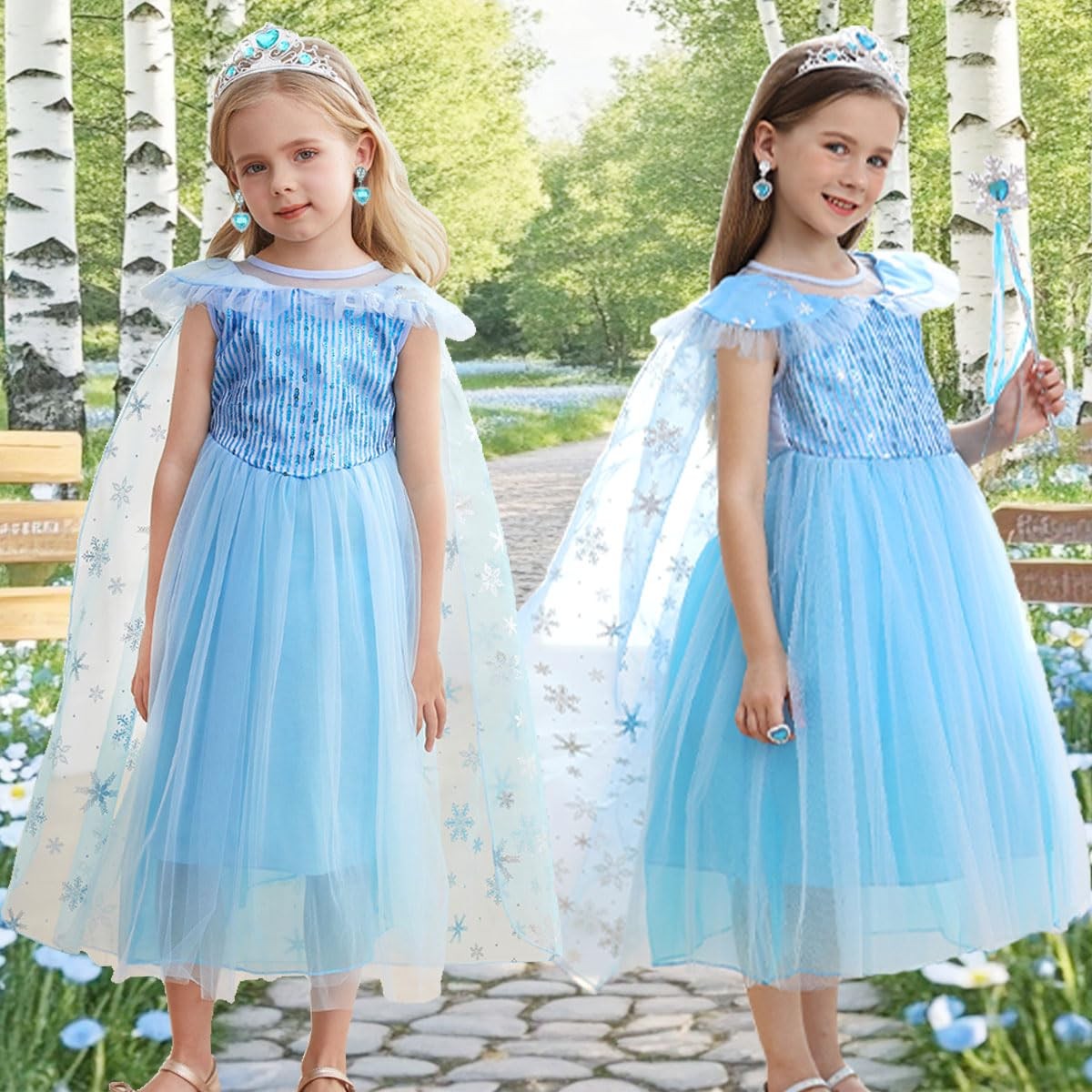 iTVTi Little Girl Princess Dress Halloween Carnival Cosplay 5-6 Years, Blue